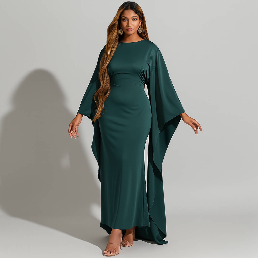 Women's Wide Cape Maxi Dress | Asymmetric Style