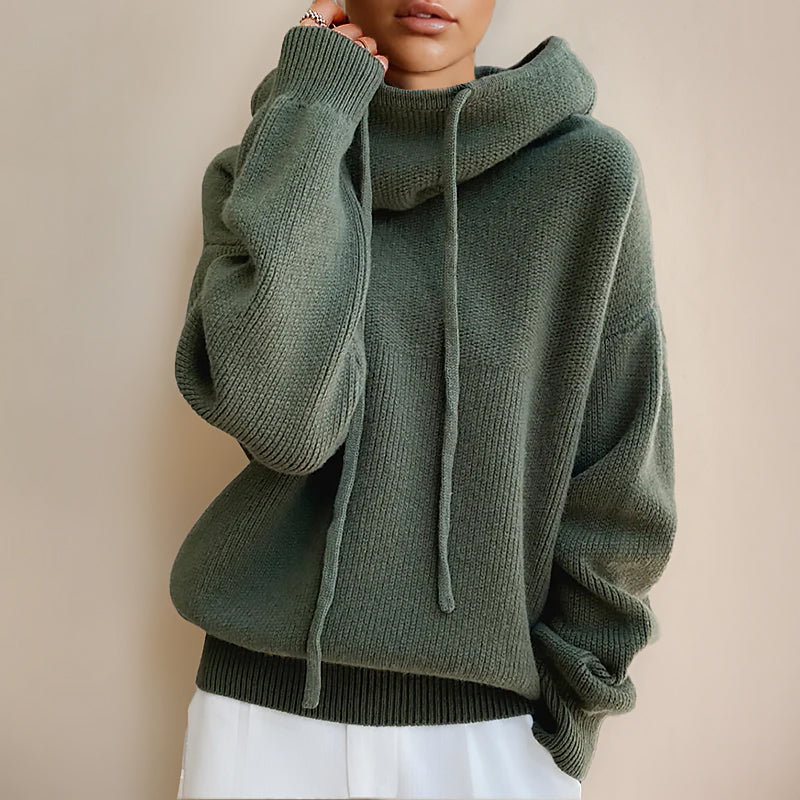 Ladies Loose Hoodie Sweater | High Collar
