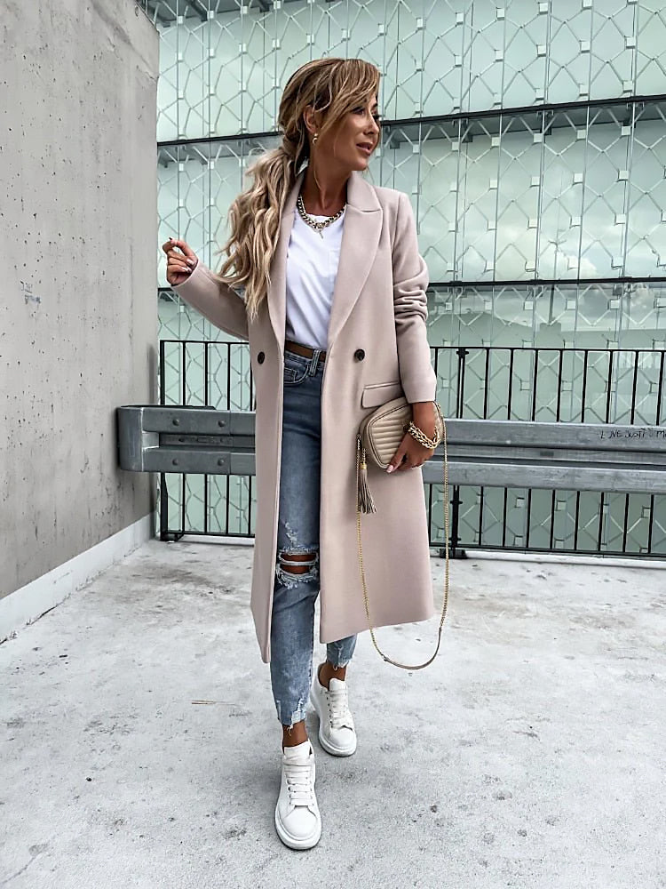 Ladies Classic Coat | Button Front Long Cut