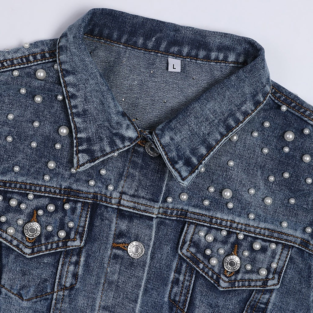 Ladies Cropped Jacket | Pearl Embellishment