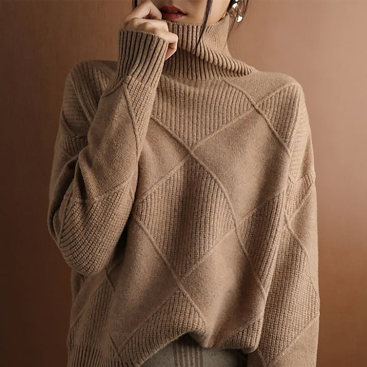 Ladies Geometric Turtleneck Sweater | Wide Cut