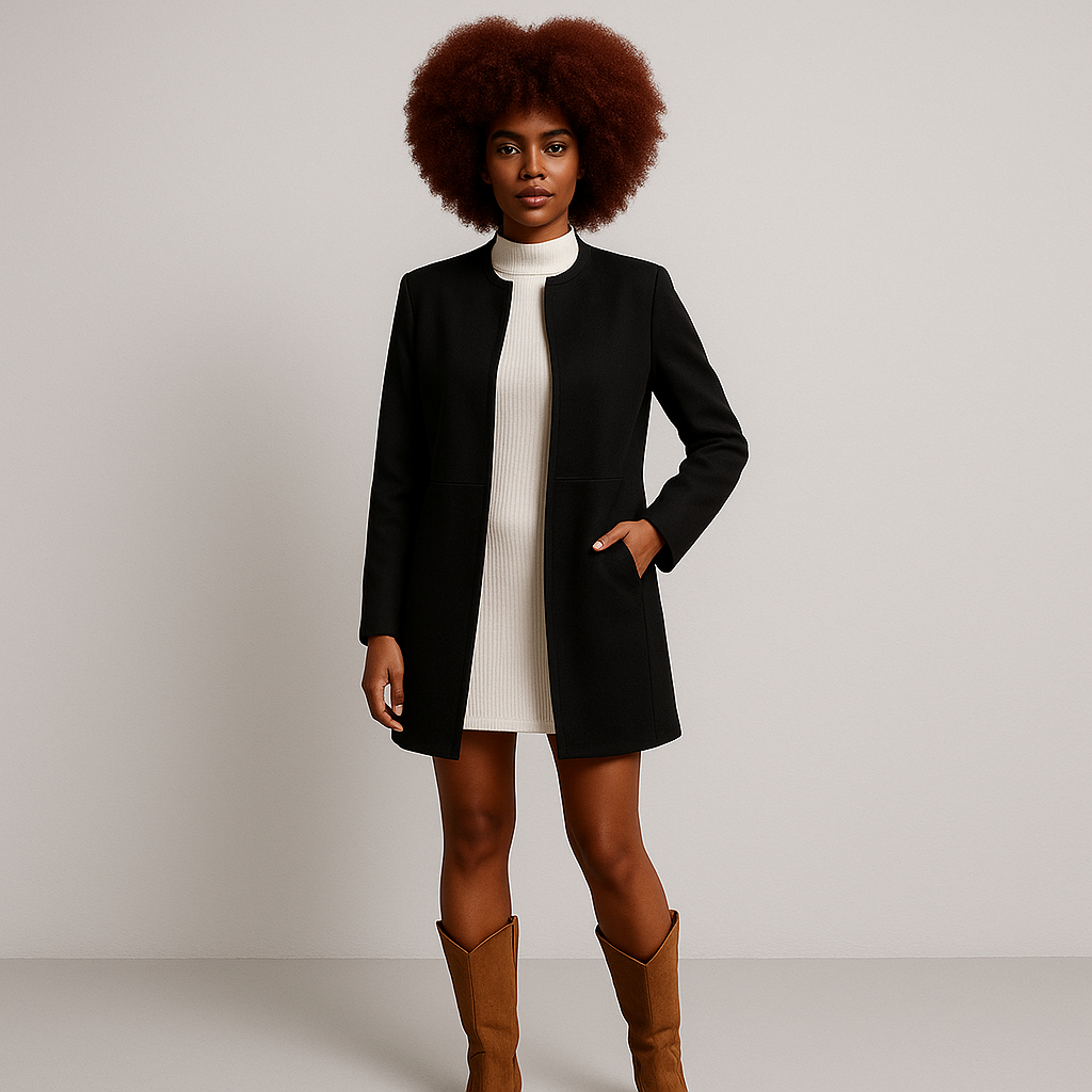 Women Open Front Midi Blazer | Straight Cut Design