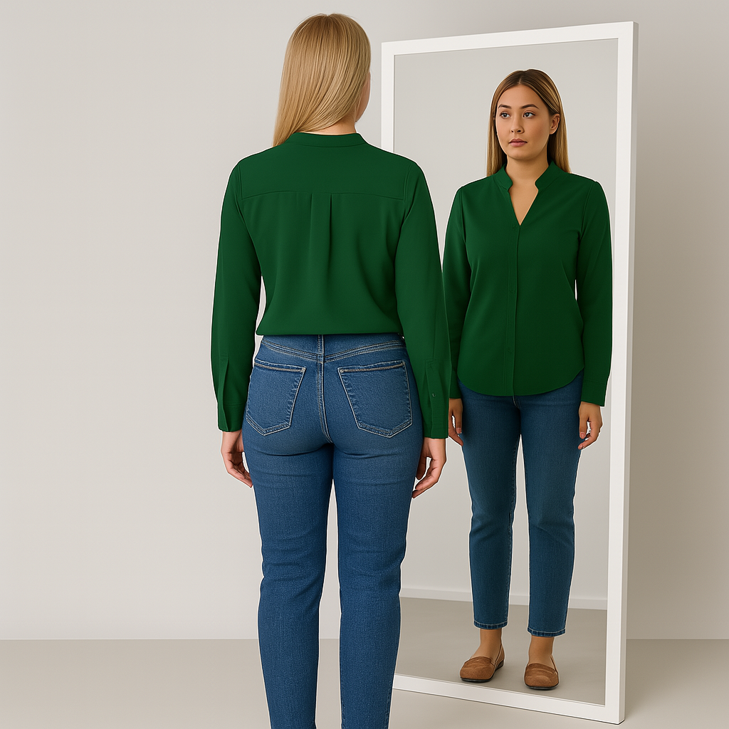 Ladies Long Sleeve V-Neck Blouse | Minimal Elegance