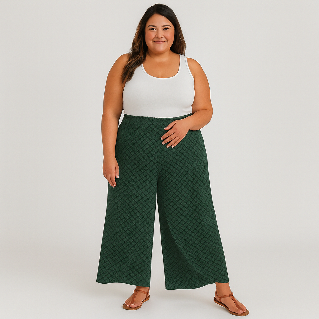 Ladies Printed Wide Leg Pants | Elastic Waistband