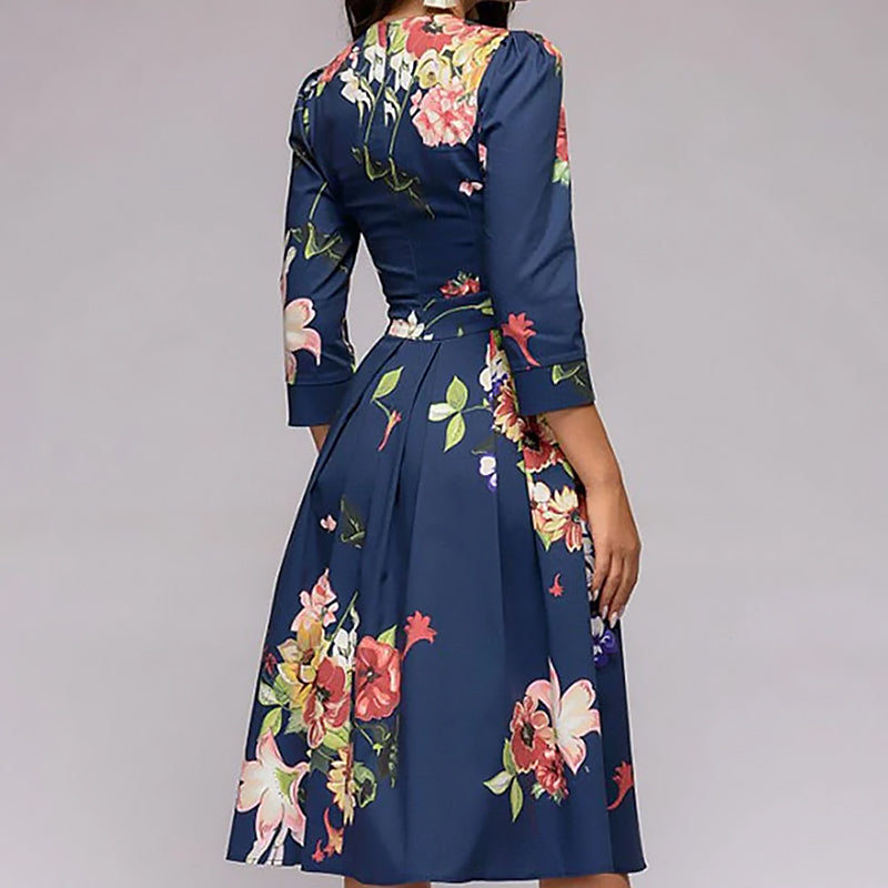Ladies Floral Midi Dress | Flared Cut