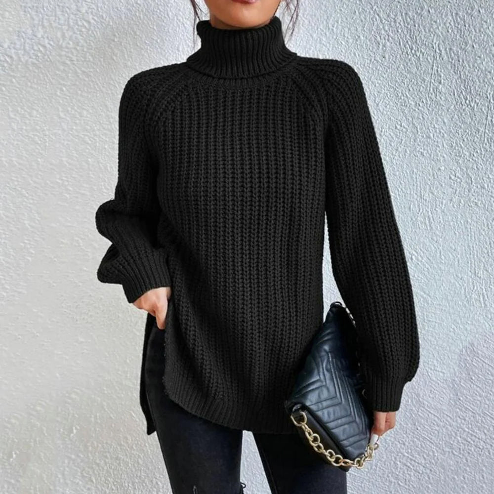 Ladies Loose Turtleneck Sweater | Side Slit