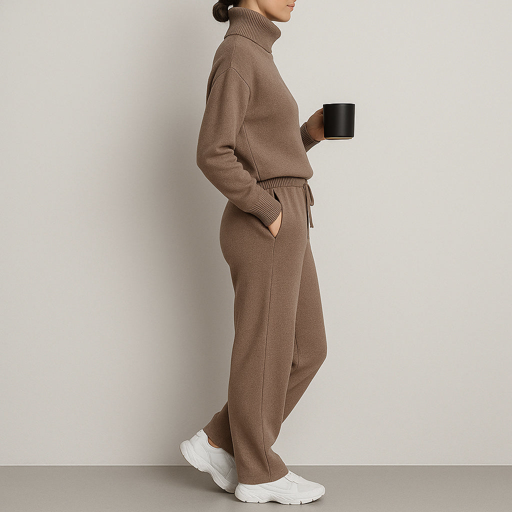 Ladies Two Piece Lounge Set | Wide Leg Turtleneck