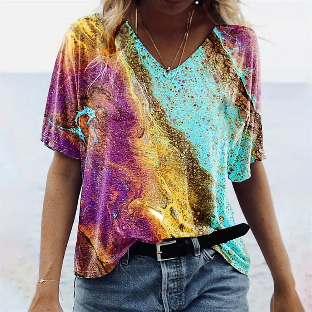 Ladies Patterned T Shirt | V Neck Style
