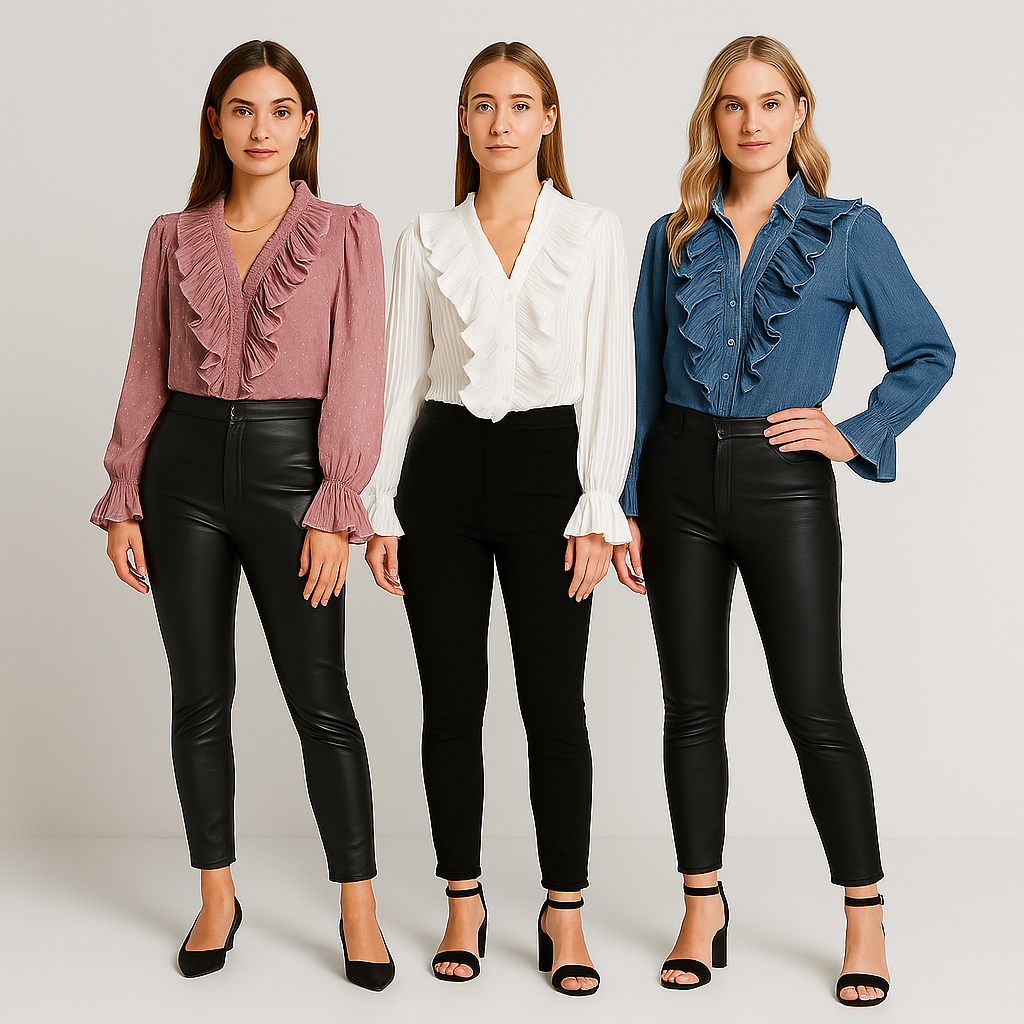 Ladies Ruffled Blouse | Deep Neckline