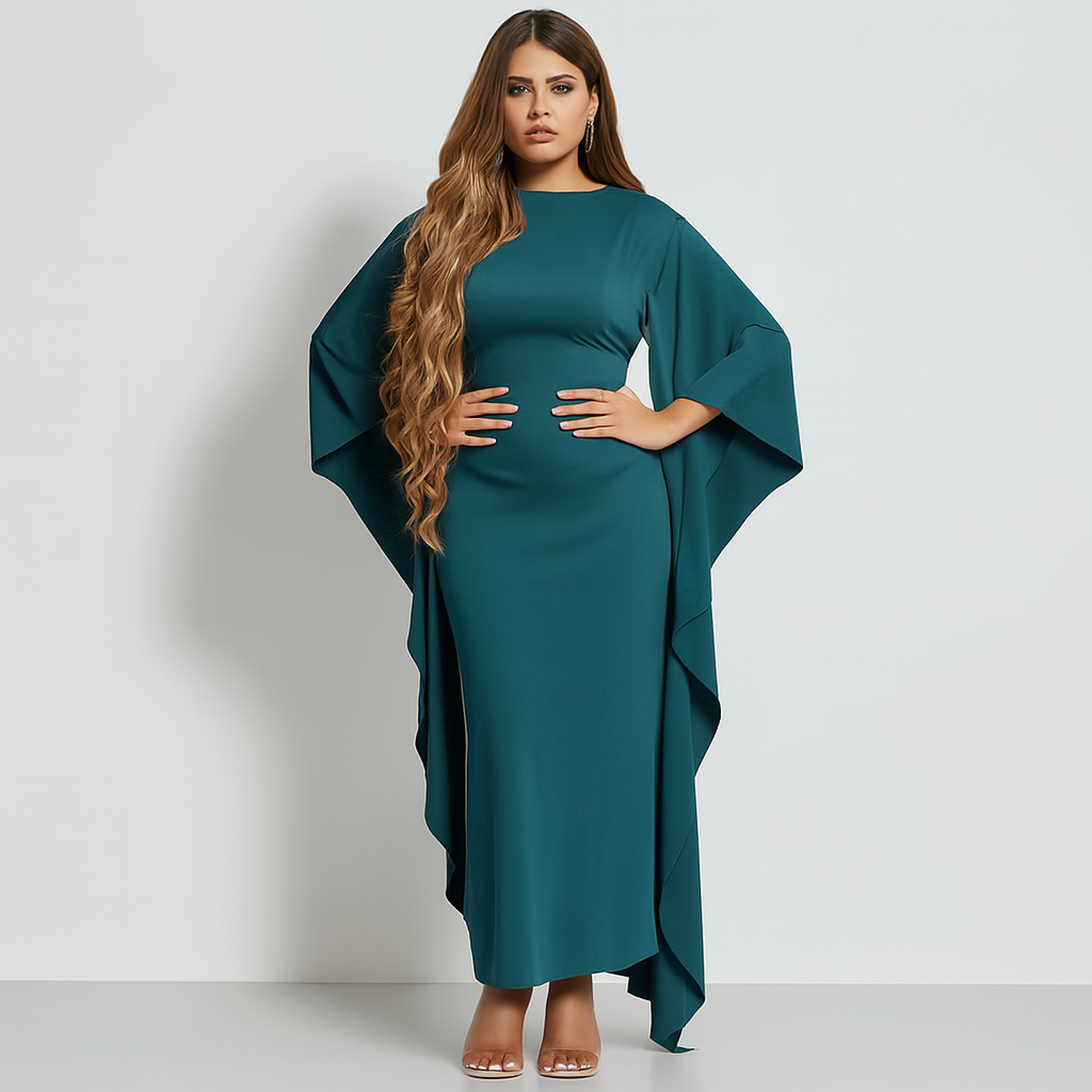 Women's Wide Cape Maxi Dress | Asymmetric Style
