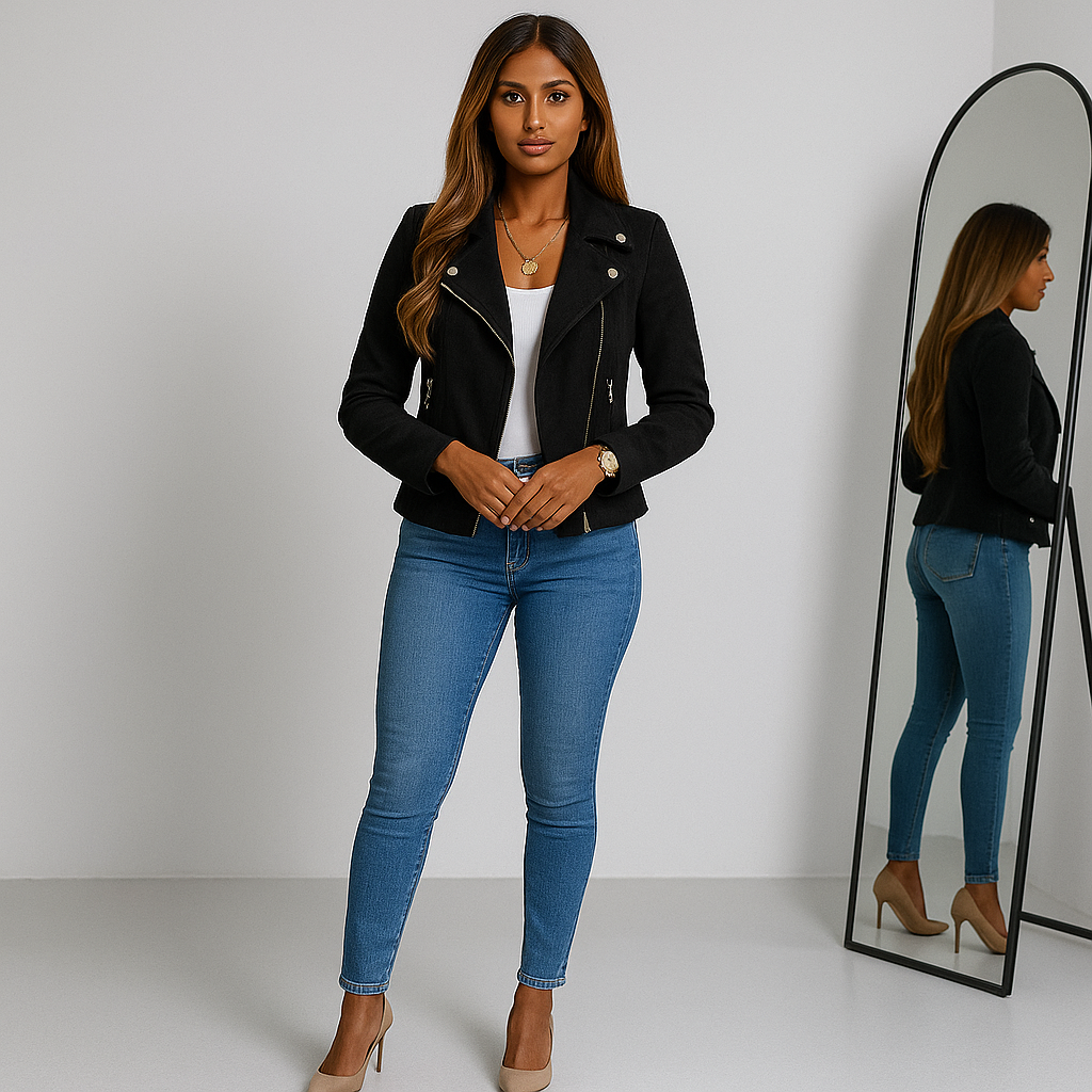 Ladies Short Biker Jacket | With Zippers