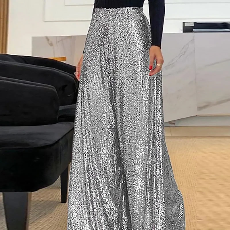 Ladies Glitter Flared Pants | High Waist