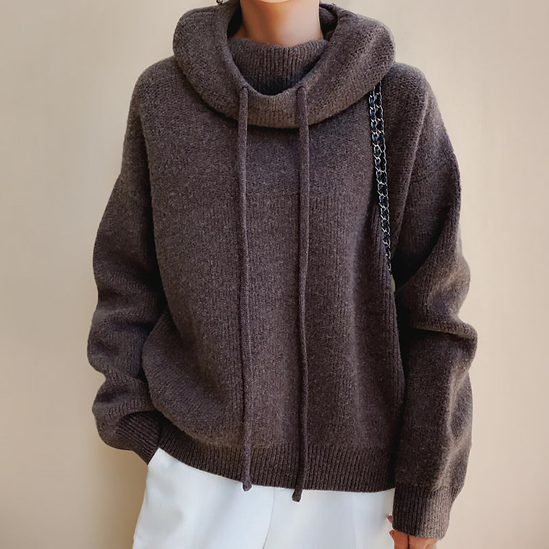 Ladies Loose Hoodie Sweater | High Collar