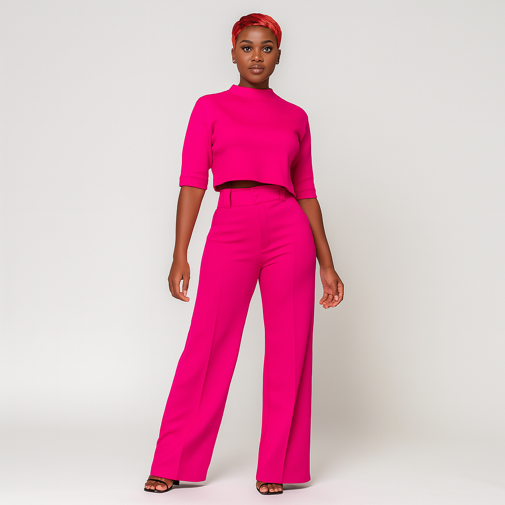Ladies Two-Piece Set Top Pants | High-Waisted