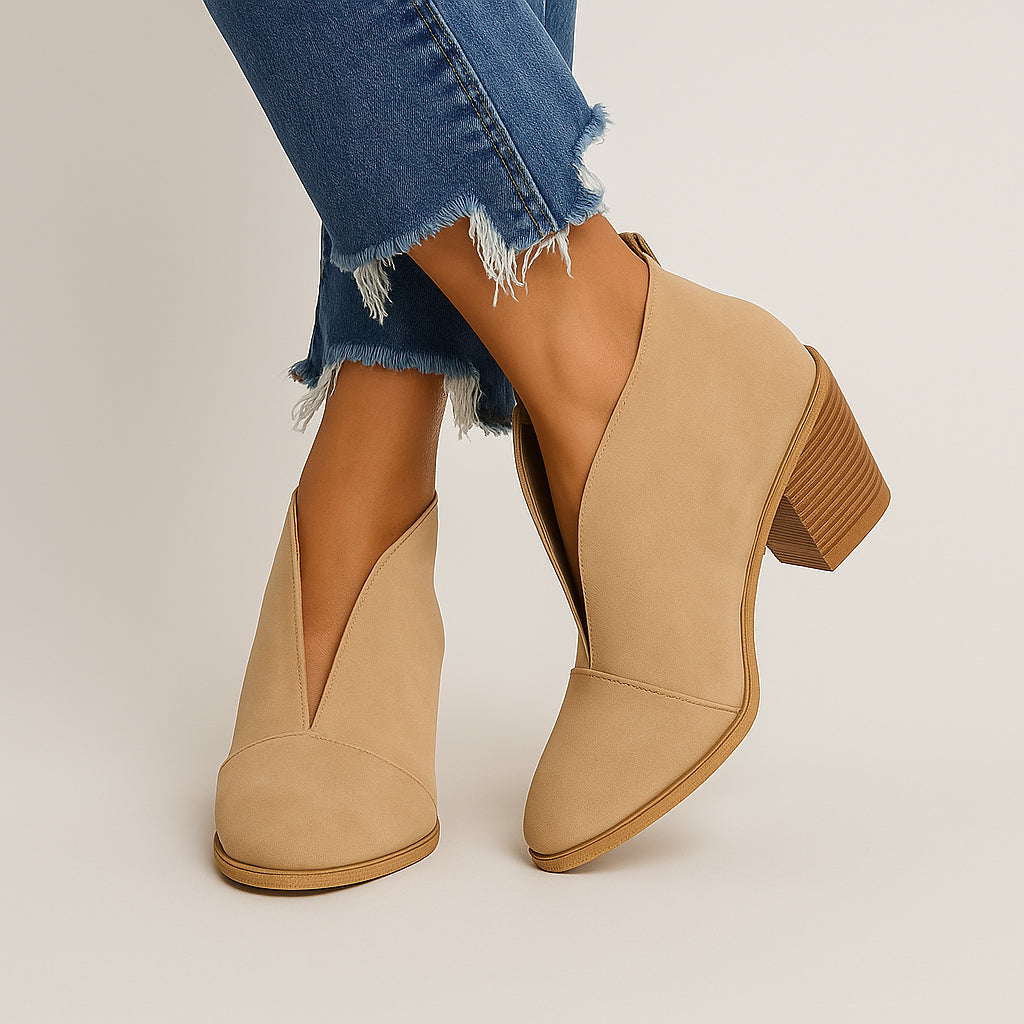 Ladies Side Cut Booties | Block Heel Design