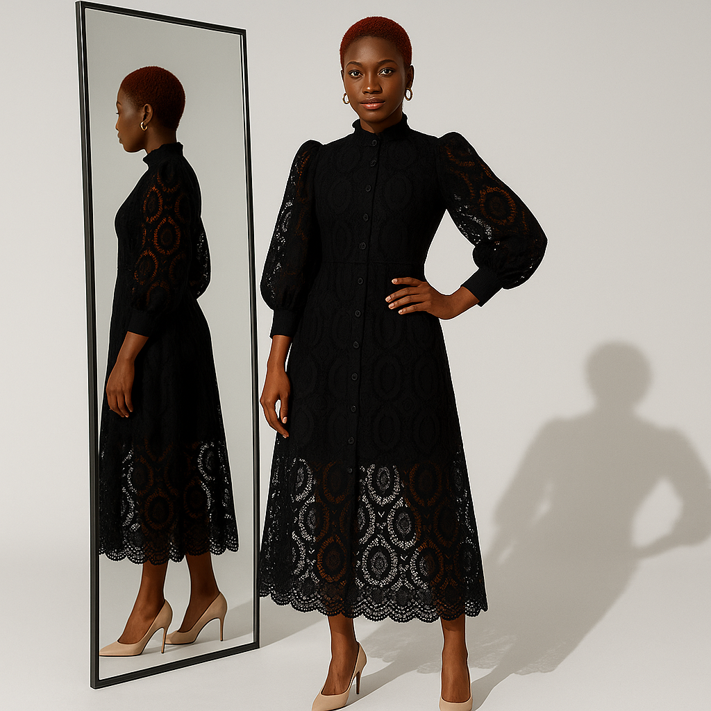 Women Lace Midi Dress | Long Sleeve Elegant