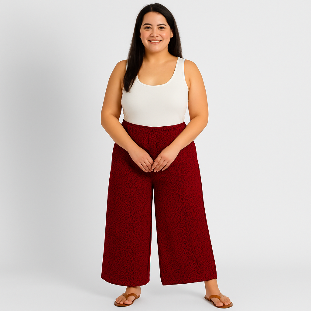Ladies Printed Wide Leg Pants | Elastic Waistband