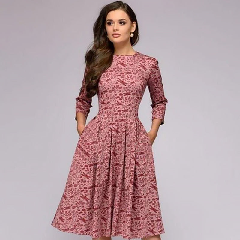 Ladies Floral Midi Dress | Flared Cut