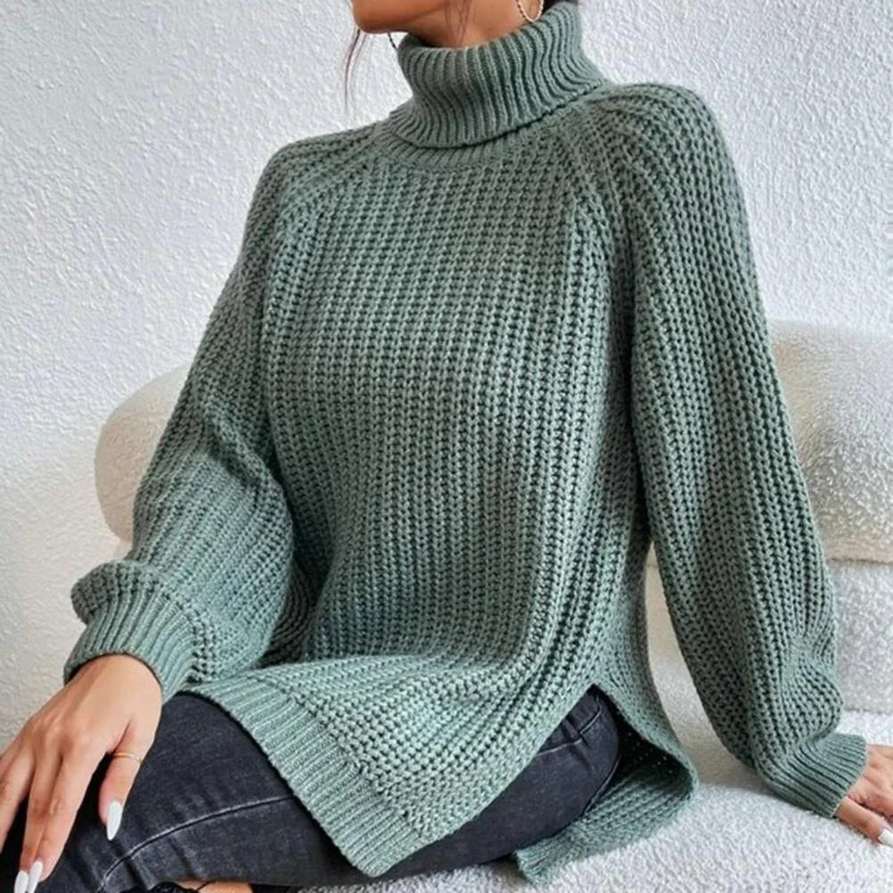 Ladies Loose Turtleneck Sweater | Side Slit