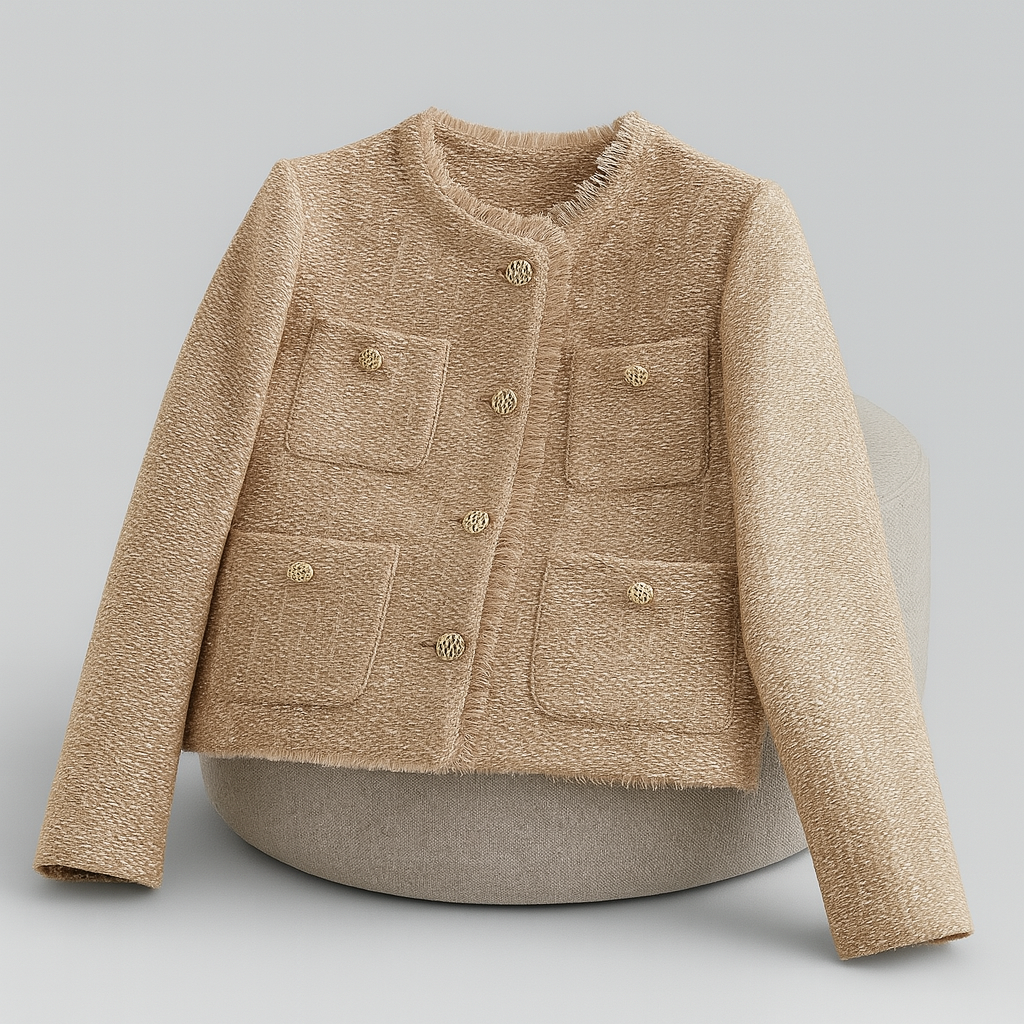 Ladies Short Tweed Blazer | Structured Round Neck