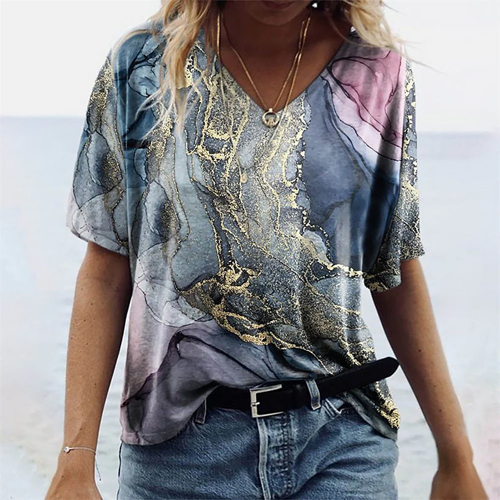 Ladies Patterned T Shirt | V Neck Style