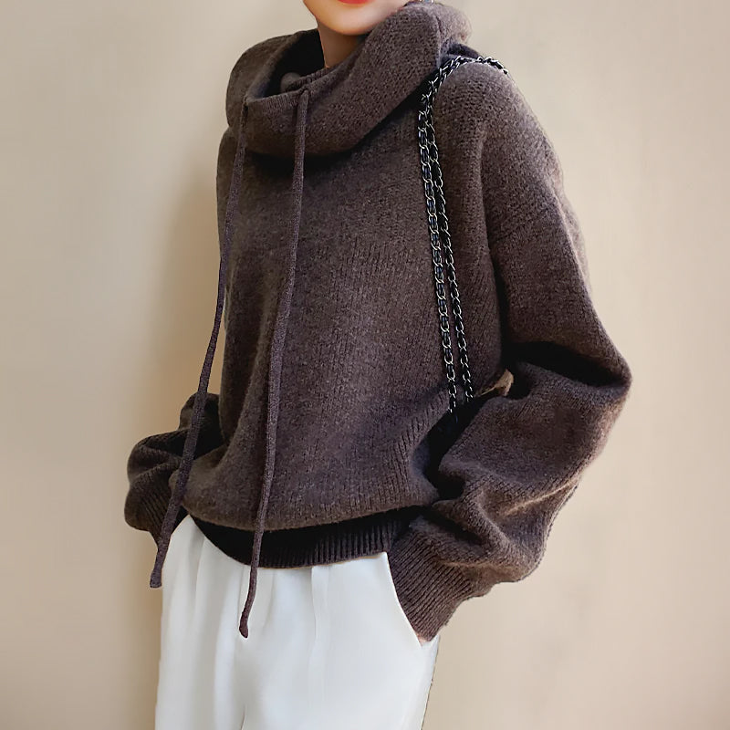 Ladies Loose Hoodie Sweater | High Collar
