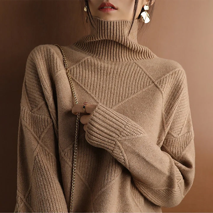 Ladies Geometric Turtleneck Sweater | Wide Cut
