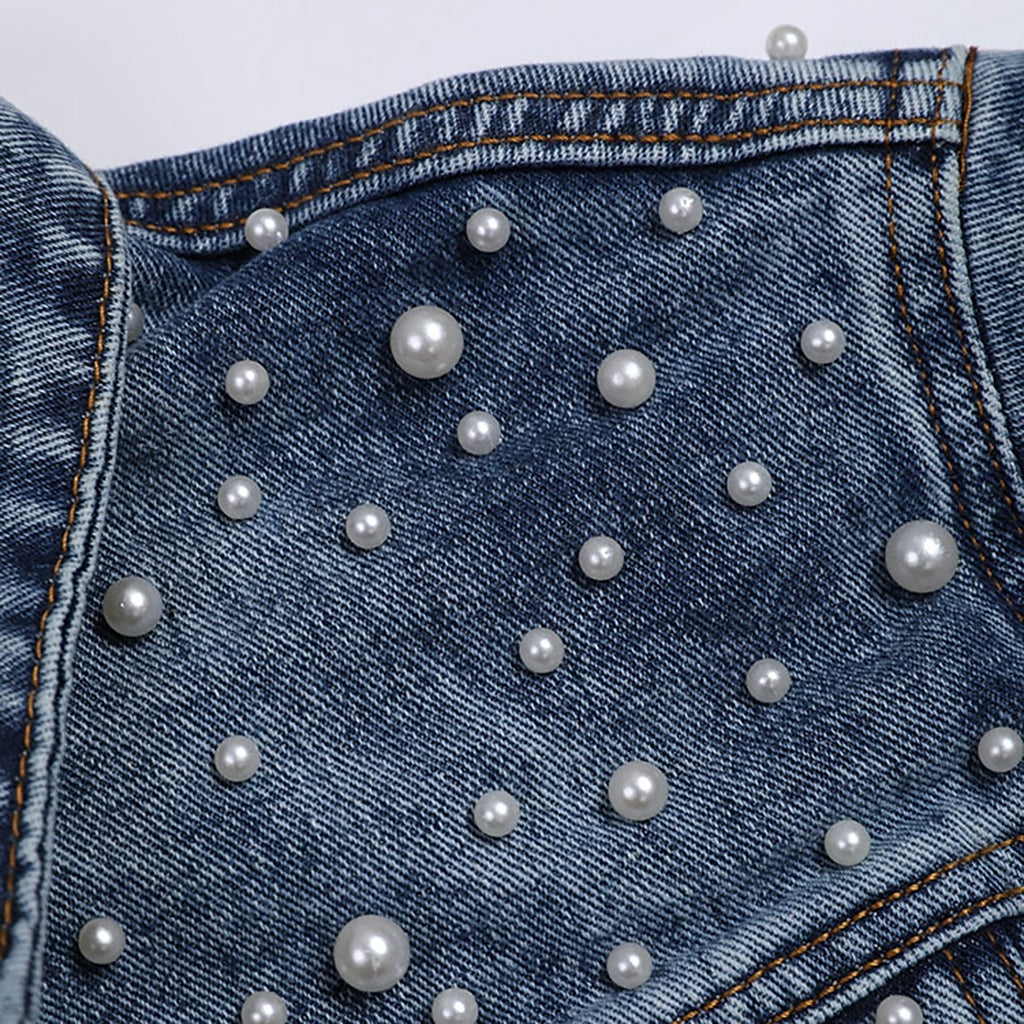 Ladies Cropped Jacket | Pearl Embellishment
