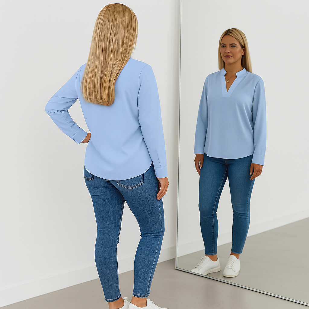 Ladies Long Sleeve V-Neck Blouse | Minimal Elegance