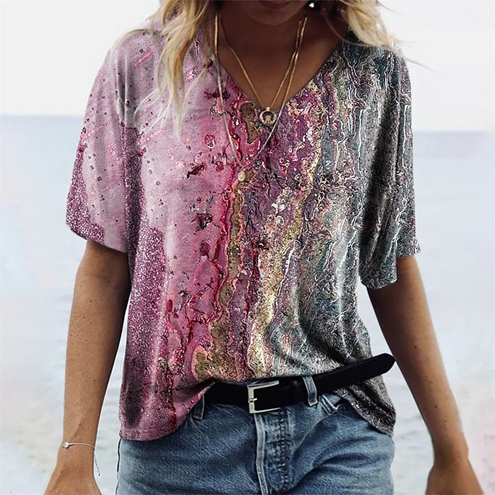 Ladies Patterned T Shirt | V Neck Style