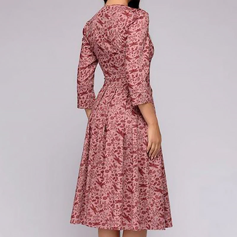 Ladies Floral Midi Dress | Flared Cut