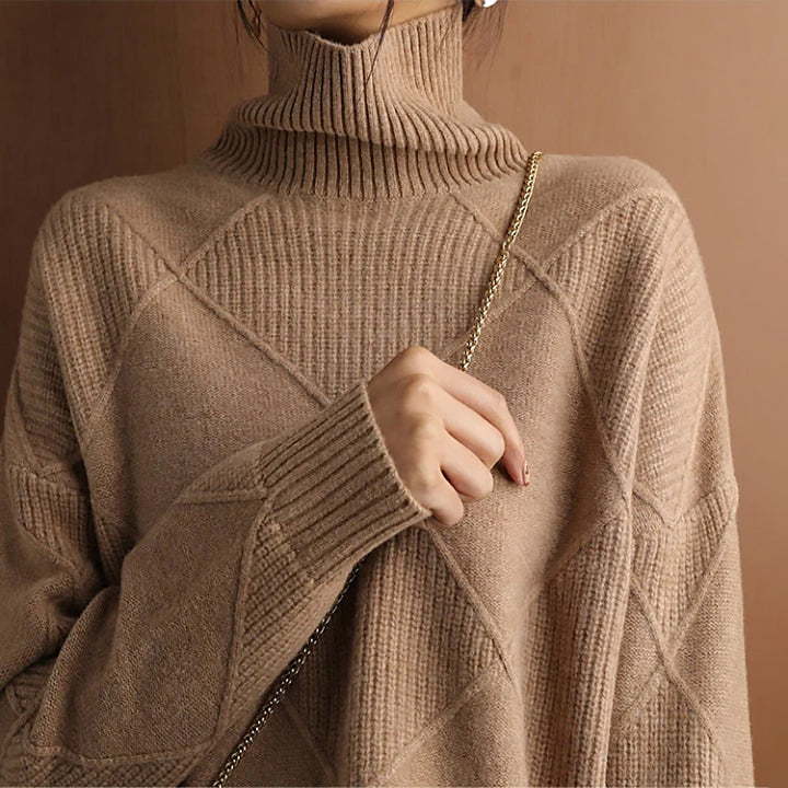 Ladies Geometric Turtleneck Sweater | Wide Cut
