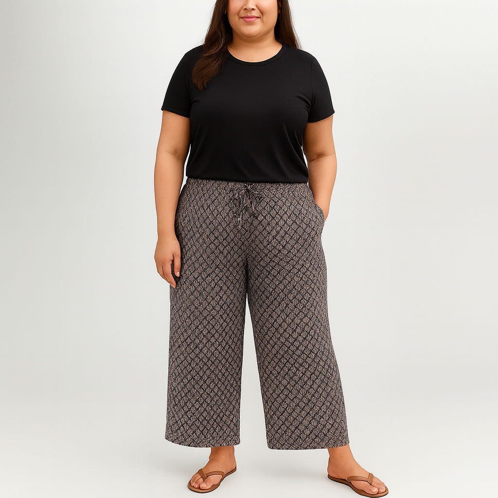 Ladies Printed Wide Leg Pants | Elastic Waistband