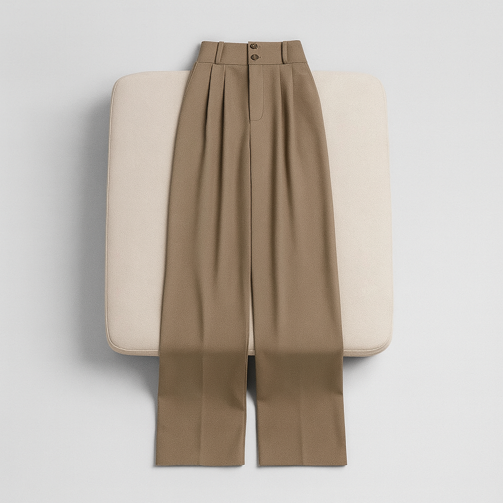 Ladies High Waisted Wide Leg Pants | Pleated Look