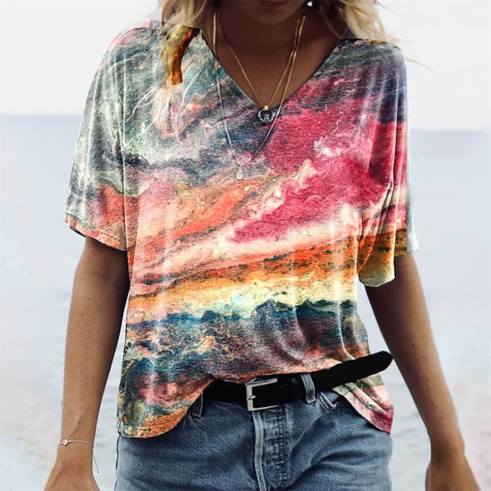 Ladies Patterned T Shirt | V Neck Style