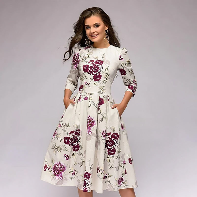 Ladies Floral Midi Dress | Flared Cut