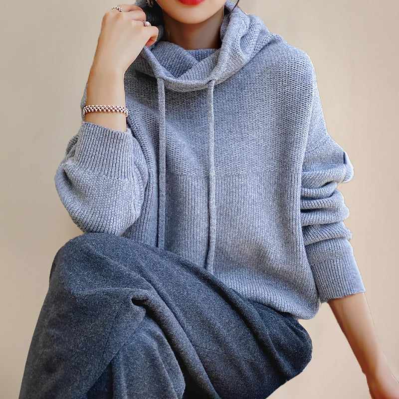 Ladies Loose Hoodie Sweater | High Collar