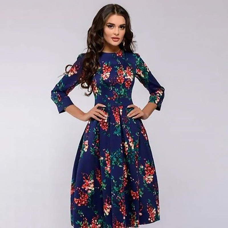 Ladies Floral Midi Dress | Flared Cut