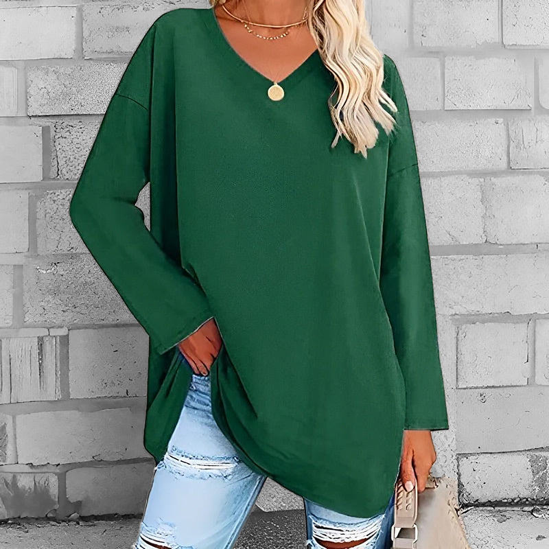 Ladies Long V-Neck Long Sleeve Shirt | Straight Cut
