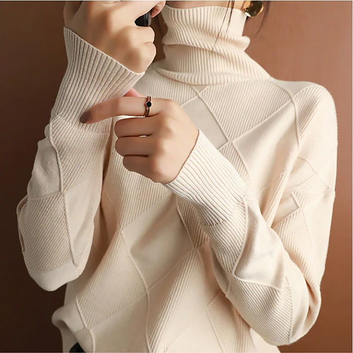 Ladies Geometric Turtleneck Sweater | Wide Cut