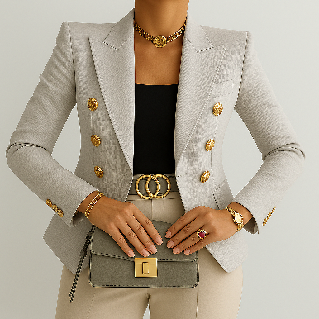 Ladies Fitted Blazer | Gold Button Detail