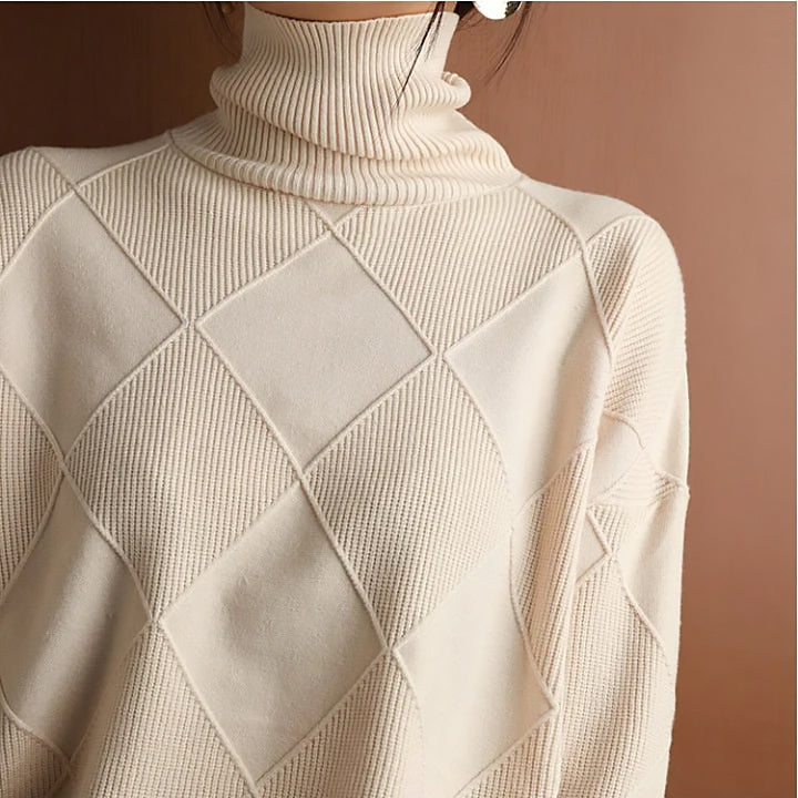 Ladies Geometric Turtleneck Sweater | Wide Cut