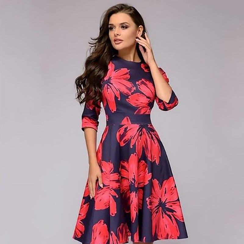 Ladies Floral Midi Dress | Flared Cut
