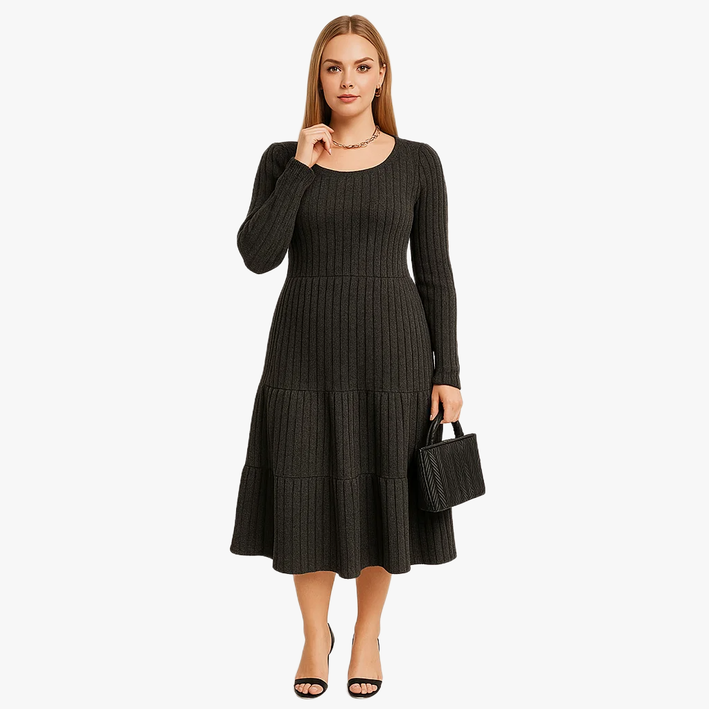 Women Long Sleeve Knit Dress | Flared Fit