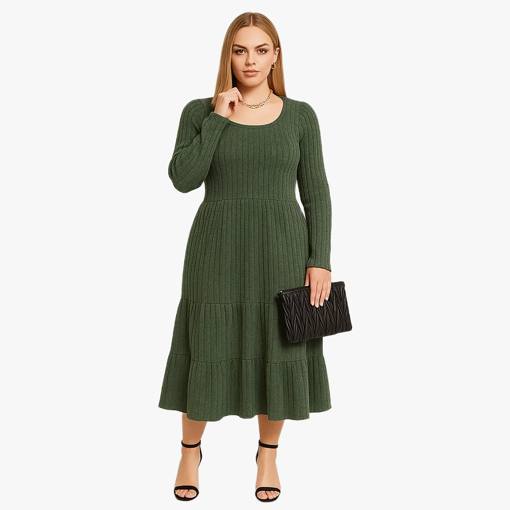 Women Long Sleeve Knit Dress | Flared Fit
