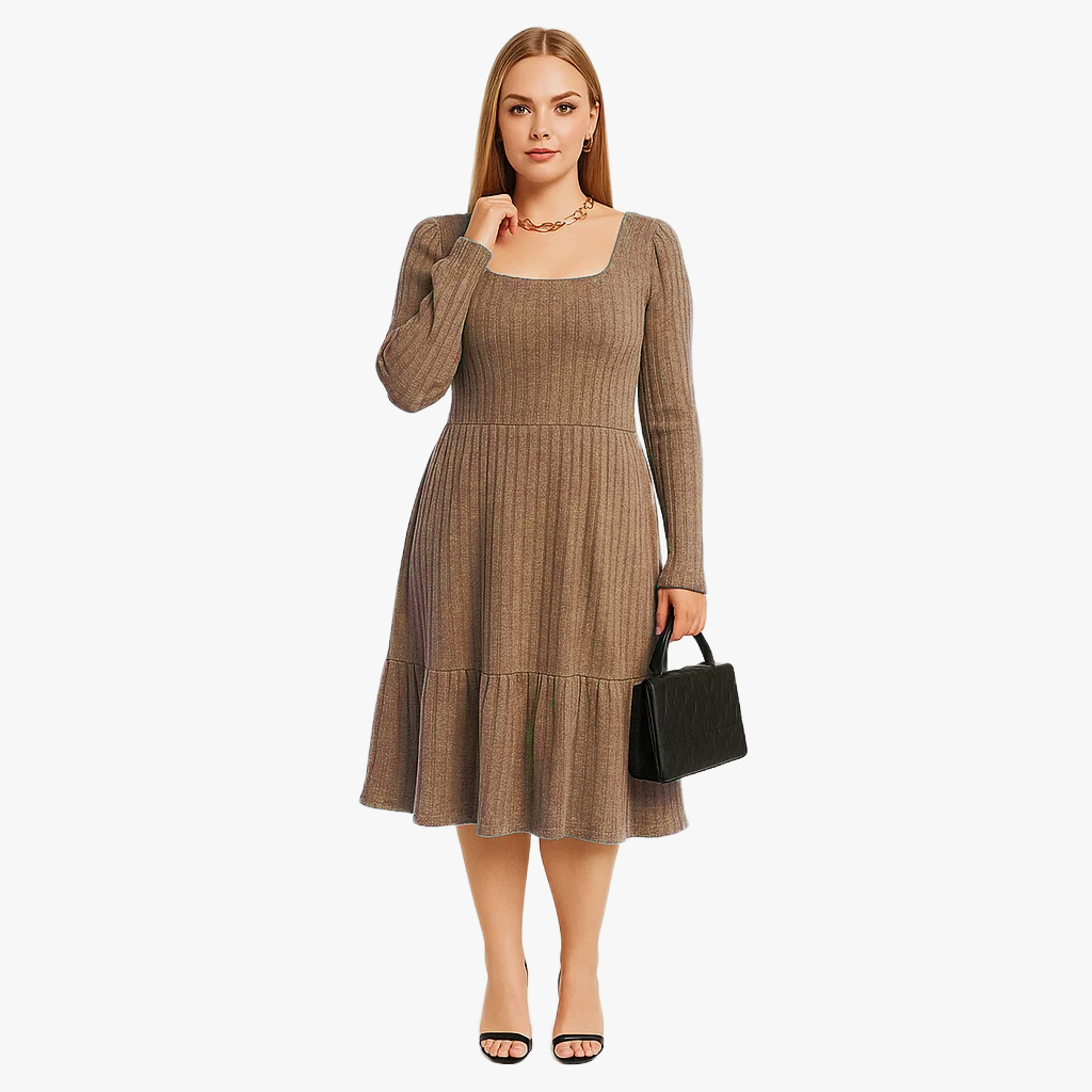 Women Long Sleeve Knit Dress | Flared Fit