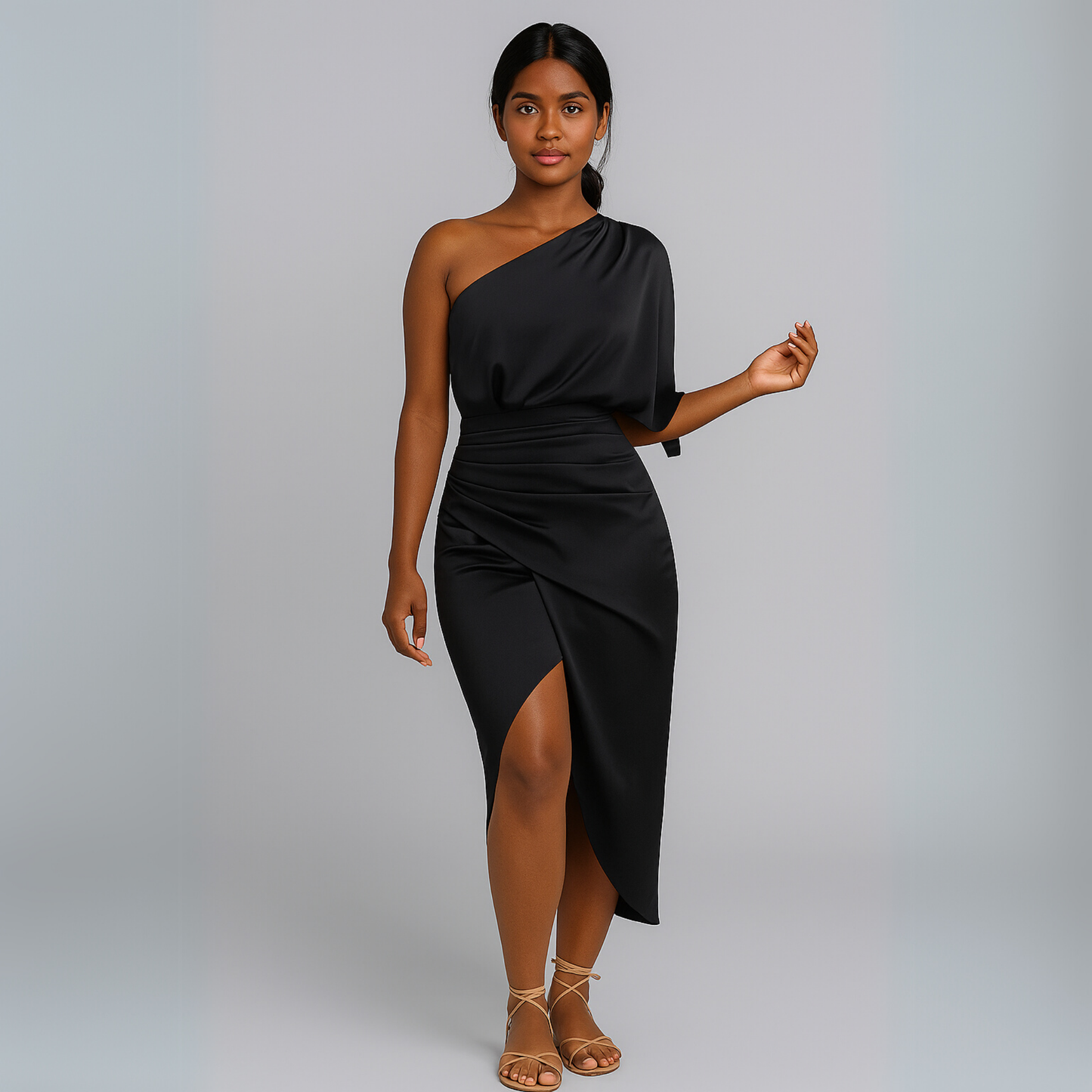 Women One Shoulder Dress | Draped Detail