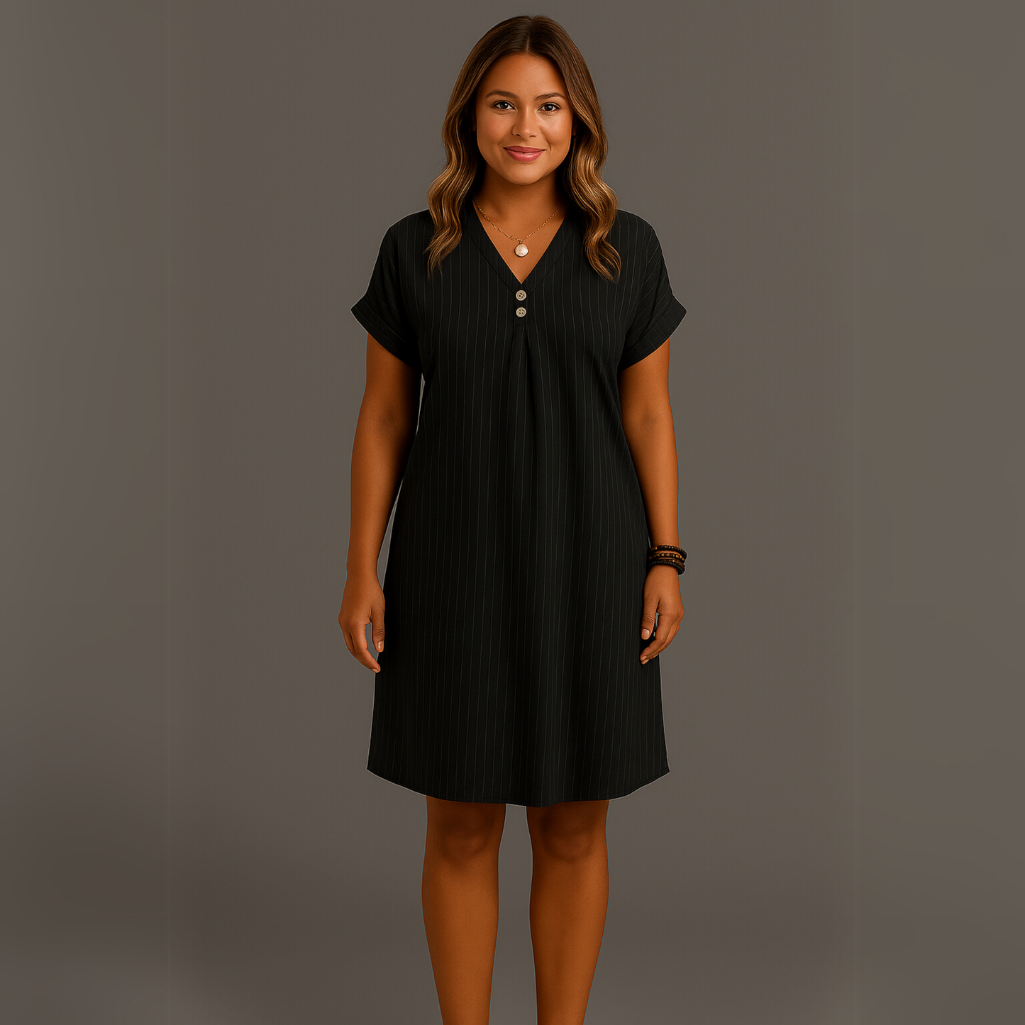 Women Loose Fit Mini Dress | V Neck