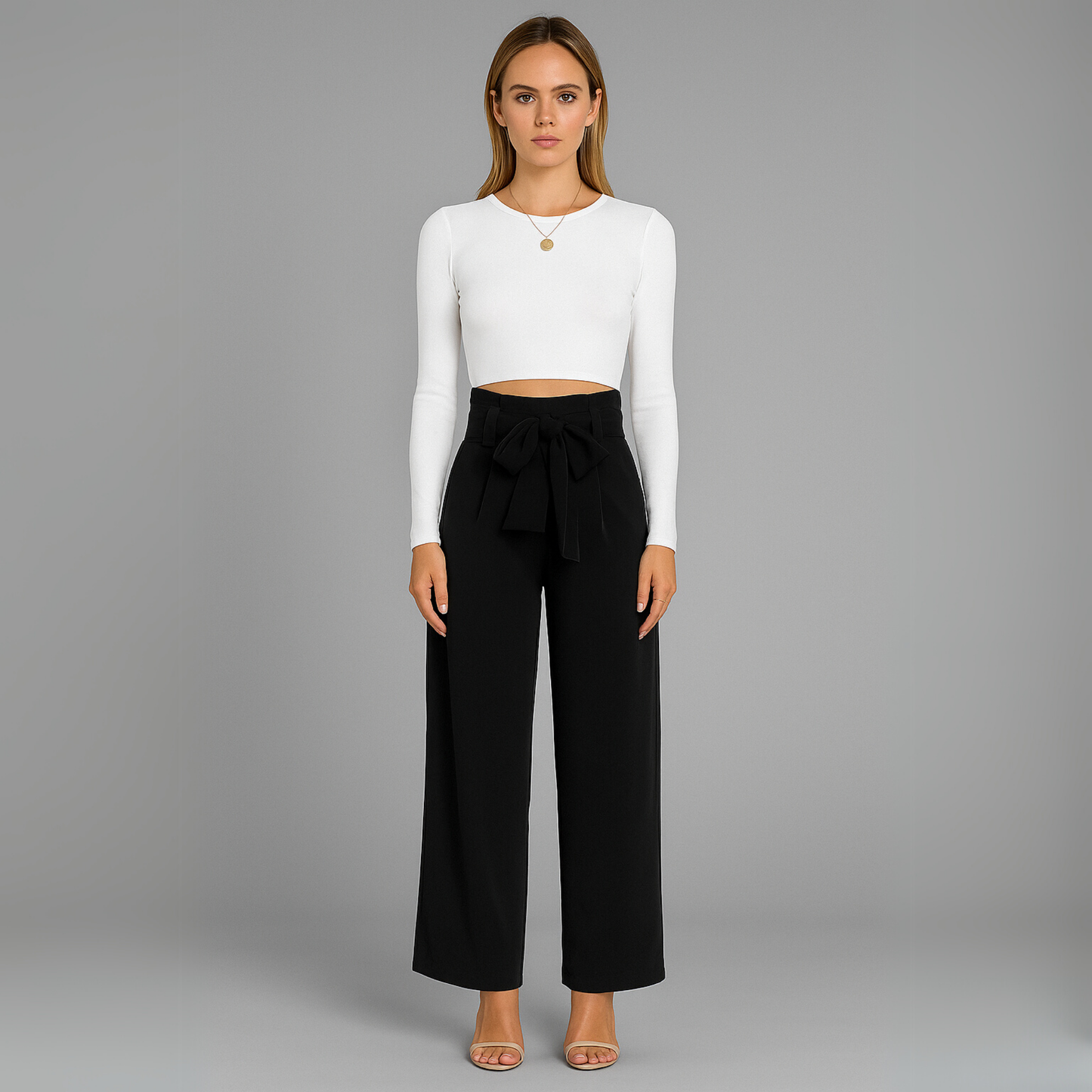 Women High Waist Wide Leg Pants | Tie Waist