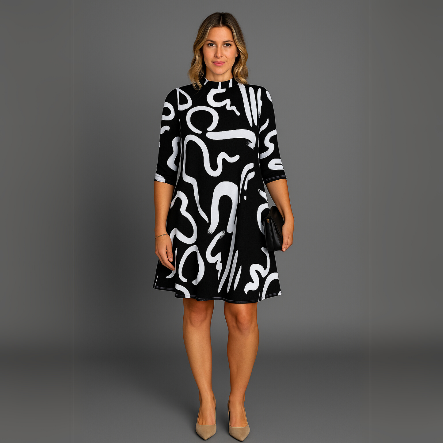 Women Abstract Print Mini Dress | Long Sleeve